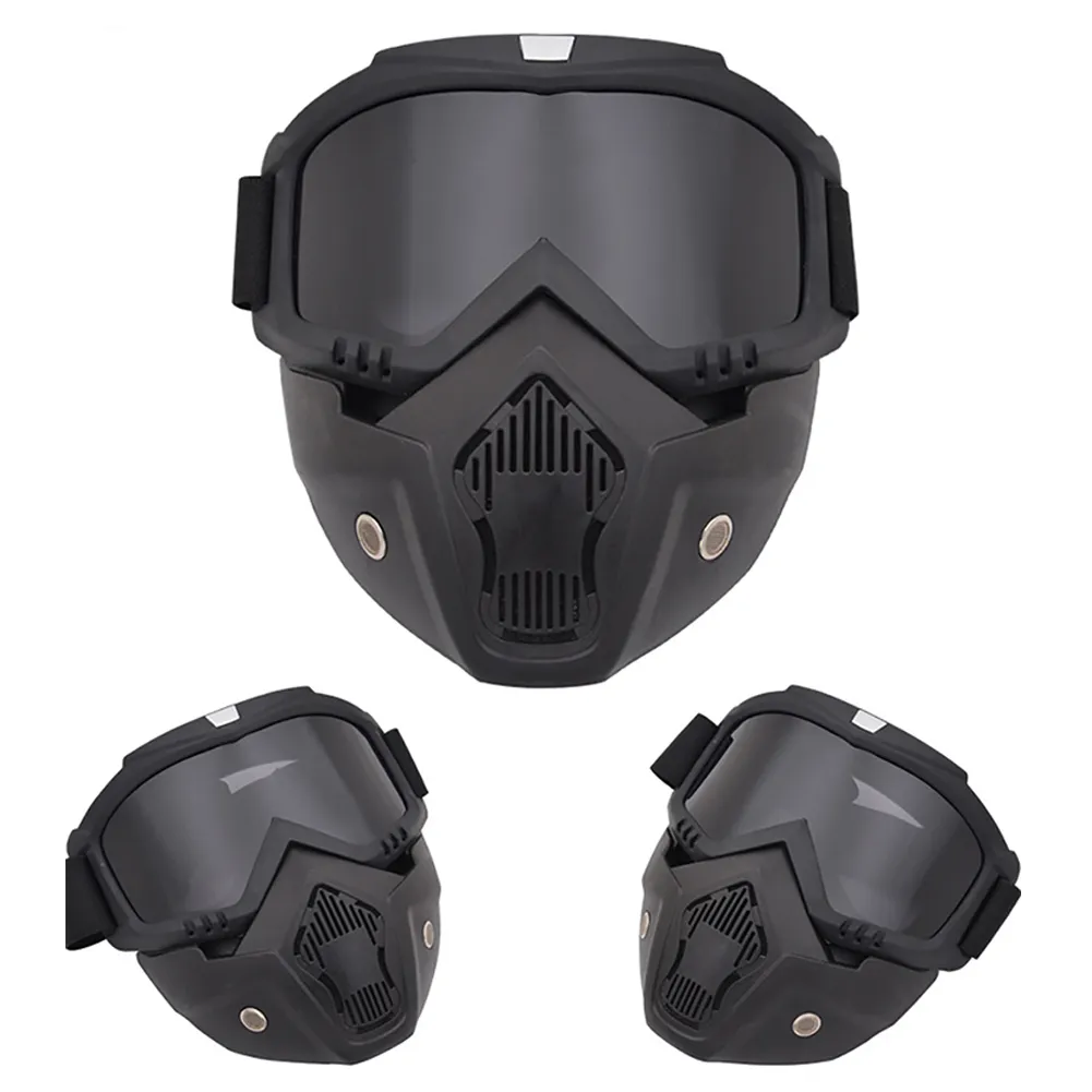 HIGH QUALITY Motorcycle Helmet Riding Goggles Glasses With Removable Face Mask [ Black]
